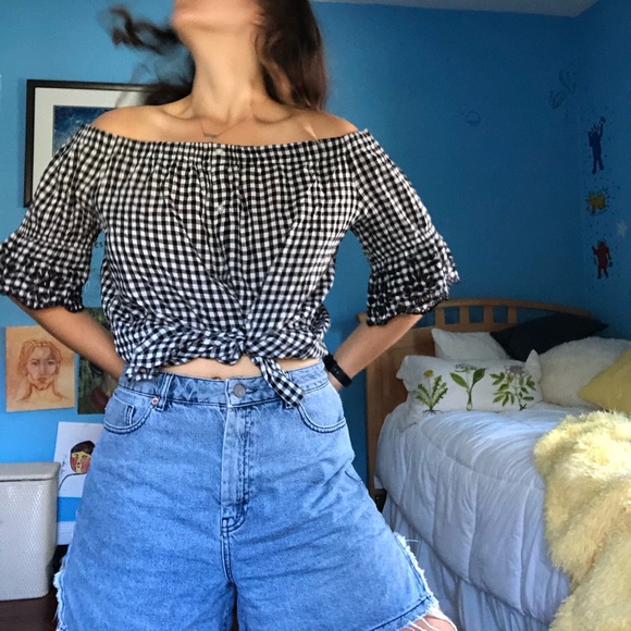 Old Navy Off-the-shoulder Checkered Top - Picture 1 of 5